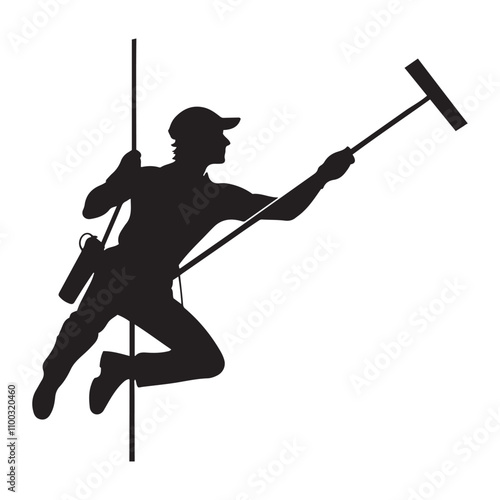 Window washer silhouette vector art  black color design and solid white background 