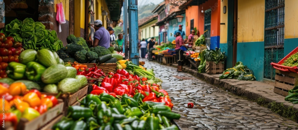 Fototapeta premium Vibrant colorful street market overflowing with fresh produce.