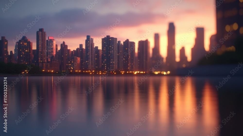 Fototapeta premium Urban sunset reflection city skyline photography evening aesthetic appeal