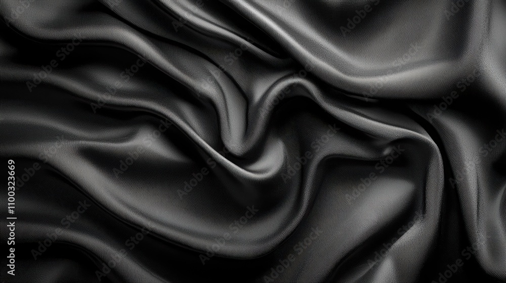 Obraz premium Close-up of shiny black fabric with smooth folds and intricate light patterns