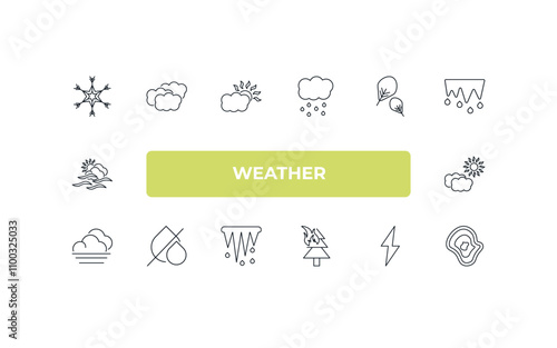 fully editable outline icon collection from weather concept. thin line icons set such as snow, altostratus, fall, light bolt, isobars,