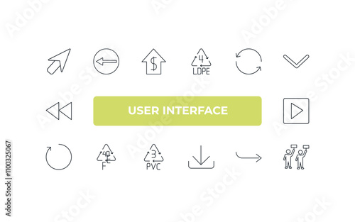 fully editable outline icon collection from user interface concept. thin line icons set such as mouse arrow, round left button, refresh button, right curve arrow, industrial action,