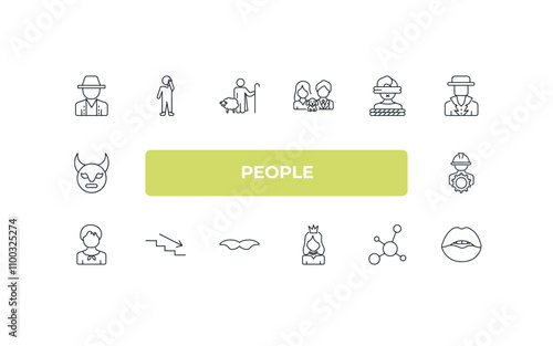fully editable outline icon collection from people concept. thin line icons set such as norwegian, man talking with phone, kidnapping, ecosystem, seductive,