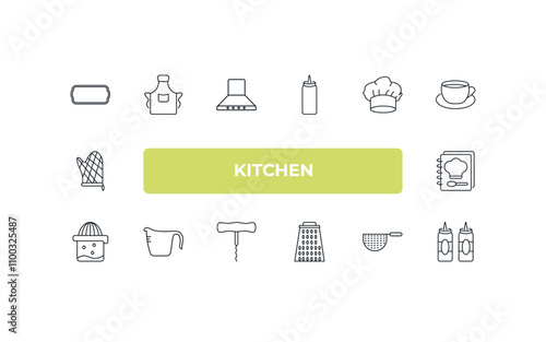 fully editable outline icon collection from kitchen concept. thin line icons set such as tray, apron, chef hat, strainer, sauces,