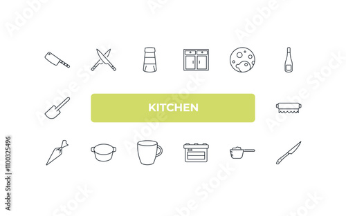 fully editable outline icon collection from kitchen concept. thin line icons set such as cleaver, knives, molded, scoop, steak knife,