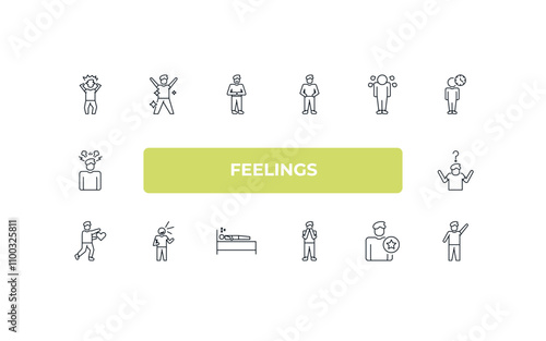 fully editable outline icon collection from feelings concept. thin line icons set such as crazy human, fresh human, sad human, good determined