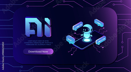 Chatbot or AI bot assistant. Chat bot user interface in blue dark style with messages.
