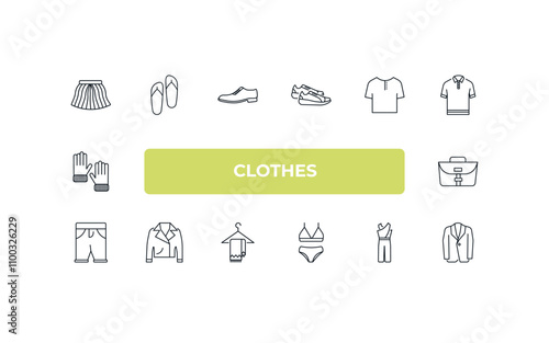 fully editable outline icon collection from clothes concept. thin line icons set such as tulle skirt, sandals, henley shirt, jumpsuit, jersey blazer,
