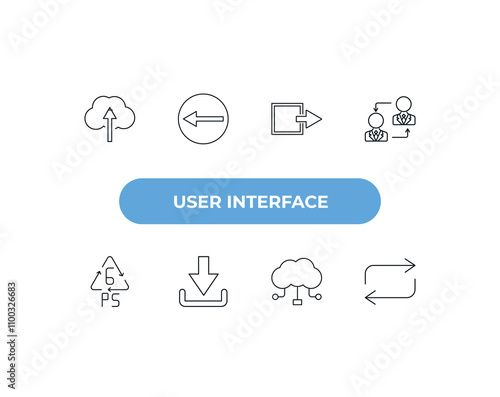 fully editable outline icon collection from user interface concept. thin line icons set such as cloud upload, round left button, export arrow, cloud with connection, replay arrows,