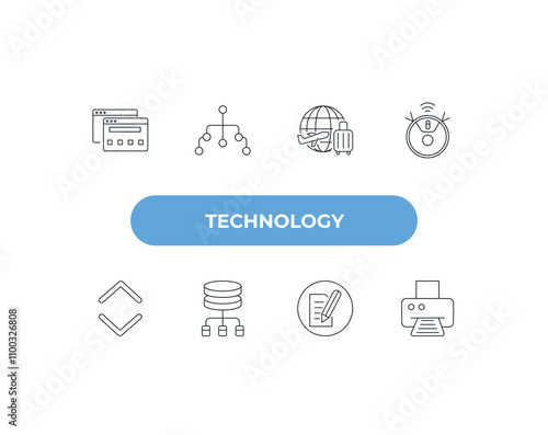 fully editable outline icon collection from technology concept. thin line icons set such as semantic elements, user flow, touristic, text editor, paper printer,
