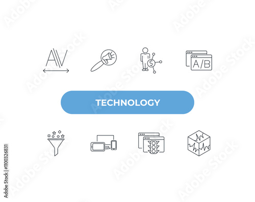 fully editable outline icon collection from technology concept. thin line icons set such as kerning, search engine marketing, affiliate marketing, internet traffic, virtual box,