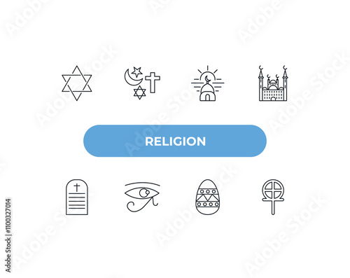 fully editable outline icon collection from religion concept. thin line icons set such as hebrew, abrahamic, subah prayer, easter eggs, gticism,