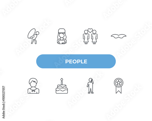 fully editable outline icon collection from people concept. thin line icons set such as burden, delivery woman, lesbian couple, man talking with phone, bast,