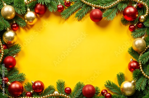 Obraz na płótnie rectangular frame made of fir branches and Christmas toys and spaces w salonie