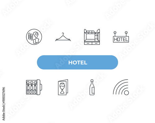 fully editable outline icon collection from hotel concept. thin line icons set such as breakfast, checkroom, bunk bed, champagne, free wifi,