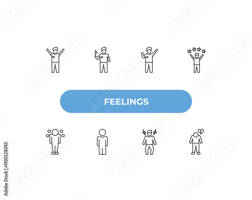 fully editable outline icon collection from feelings concept. thin line icons set such as awesome human, accomplished human, amazing human, ecstatic lonely