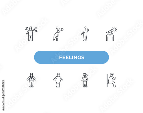 fully editable outline icon collection from feelings concept. thin line icons set such as relieved human, pissed off human, curious human, heartbroken satisfied