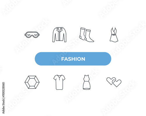 fully editable outline icon collection from fashion concept. thin line icons set such as sleeping mask, jacket with buttons, warm sock, neckline dress, fiance,