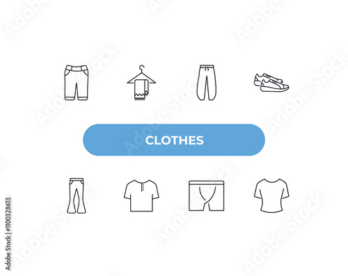fully editable outline icon collection from clothes concept. thin line icons set such as chino shorts, scarf on hanger, harem pants, underpants, t-shirt,