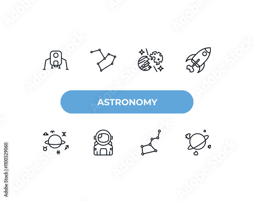 fully editable outline icon collection from astronomy concept. thin line icons set such as lander, constellation, space collision, ursa major, space junk,