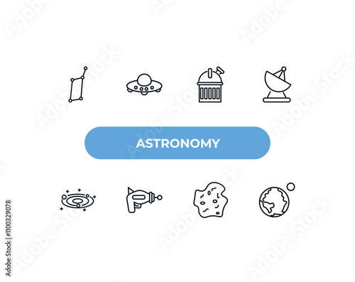 fully editable outline icon collection from astronomy concept. thin line icons set such as lyra constellation, ufo flying, planetarium, asteroid, earth and moon,