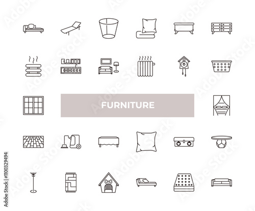 fully editable outline icon collection from furniture concept. thin line icons set such as fainting couch, lounger, heating, mattress, couch,