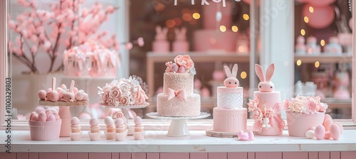 Wallpaper Mural Charming bakery window showcasing delightful easter pastries, cakes, and cupcakes in pastel hues Torontodigital.ca