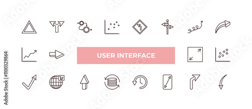 fully editable outline icon collection from user interface concept. thin line icons set such as triangular, bifurcation, simple chart interface, right turn, downward rotation,