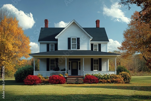 Modern house in suburb with beautiful green landscape