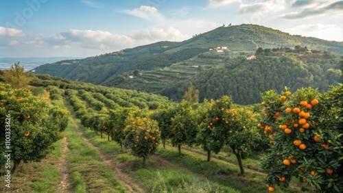 Orange Grove in Serra De Monchique With Hills in Algarve, Portugal During Daylight. Generative AI