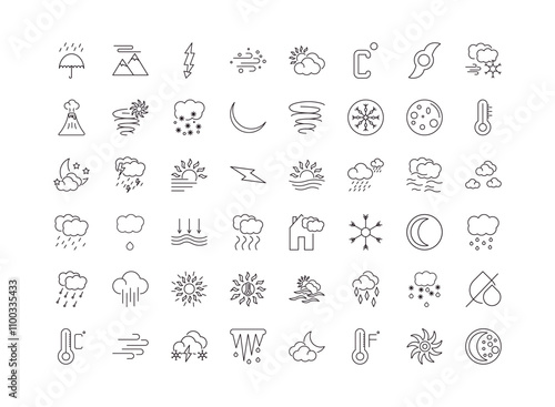 fully editable outline icon collection from weather concept. thin line icons set such as umbrella, aurora, patchy fog, tropical storm, waning moon,