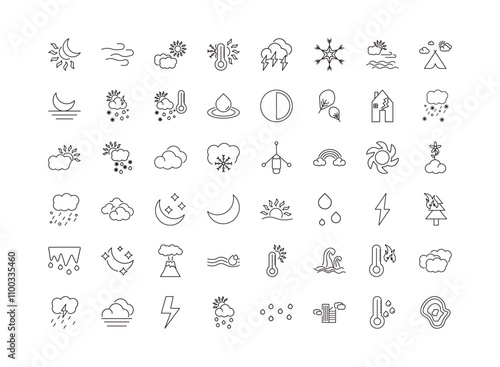 fully editable outline icon collection from weather concept. thin line icons set such as eclipse, breeze, sunrise, dew, isobars,