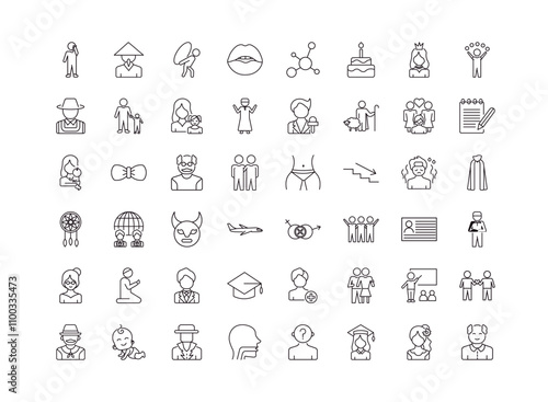 fully editable outline icon collection from people concept. thin line icons set such as man talking with phone, vietnamese, sexual harassment, venezuelan, elder,