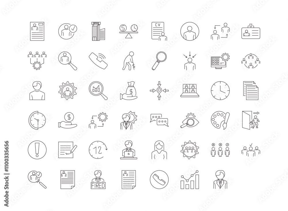 fully editable outline icon collection from human resources concept. thin line icons set such as job application, candidate, , benchmarking, employee, fully editable outline icon collection from human resources concept. thin line icons set such as job application, candidate, , benchmarking, employee,