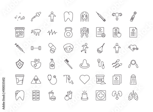 fully editable outline icon collection from health and medical concept. thin line icons set such as blood drop, pipette, condom, urology, lung,