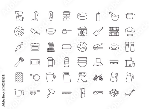 fully editable outline icon collection from kitchen concept. thin line icons set such as coffee maker, kitchen tap, custard cup, paella, ladle,