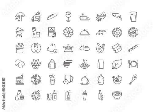 fully editable outline icon collection from food concept. thin line icons set such as mushrooms, ice cream truck, pasta, alcoholic drinks, sour soup,