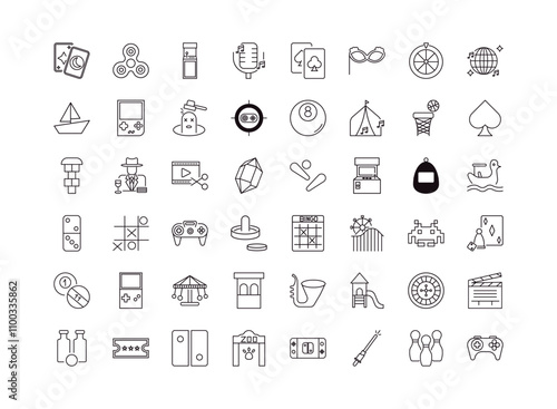 fully editable outline icon collection from entertainment concept. thin line icons set such as magic cards, spinner, bingo, bowling pins, game console,