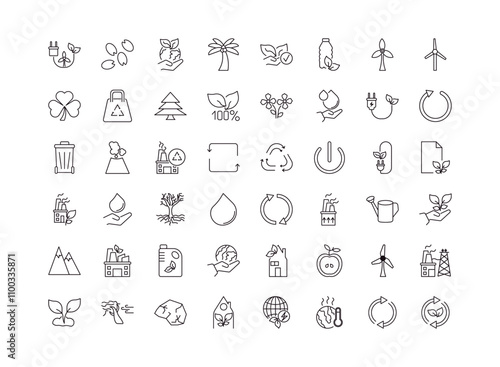 fully editable outline icon collection from ecology concept. thin line icons set such as renewable energy, seeds, reload arrows, reload, bio energy,