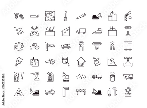 fully editable outline icon collection from construction concept. thin line icons set such as two screws, hacksaw, interior de, air compressor, adjustment system,