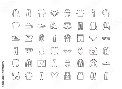 fully editable outline icon collection from clothes concept. thin line icons set such as nylon jacket, harem pants, cat eye glasses, ballets flats, boyfriend low jean,