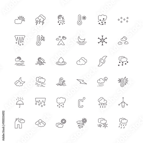 fully editable outline icon collection from weather concept. thin line icons set such as daytime, stormy, clouds, blizzard, hailstorm,