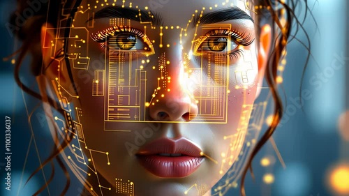 Digital face mapping: futuristic ai interface with dynamic data overlay