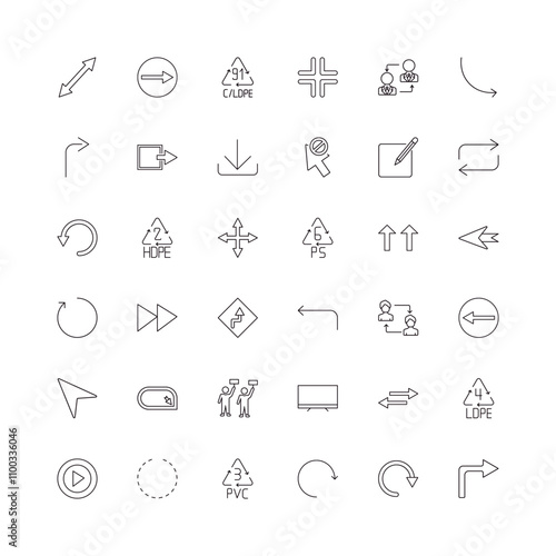 fully editable outline icon collection from user interface concept. thin line icons set such as scale arrows, round right arrow, replay arrows, refresh arrows, turn right arrow,