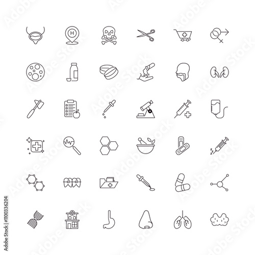 fully editable outline icon collection from medical concept. thin line icons set such as bladder, hospital placeholder, kidney, breath control, thyroid gland,