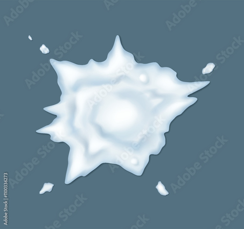 Frozen snowball splat with ice crimps realistic vector illustration. Winter holiday funny snow fight 3d object on blue-grey background