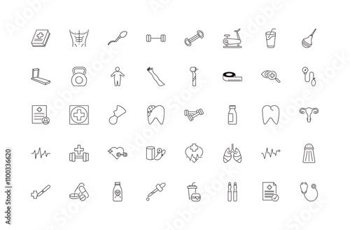 fully editable outline icon collection from health and medical concept. thin line icons set such as medical book, abs, tonometer, medical report, phonendoscope,