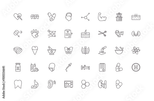 fully editable outline icon collection from medical concept. thin line icons set such as medical heart scan, braces, , adrenal gland, medicine capsules,