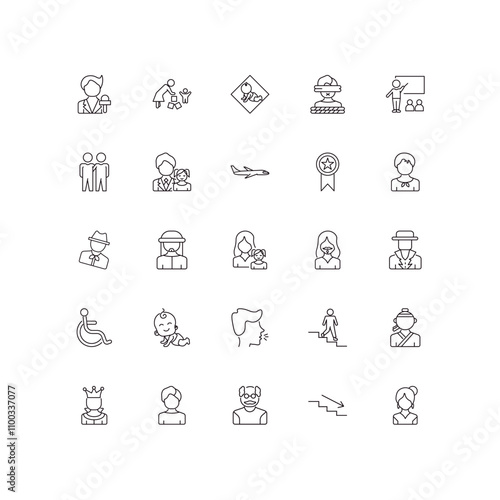 fully editable outline icon collection from people concept. thin line icons set such as foreign reporter, babysitter and child, costa rica, downstairs, spanish woman,