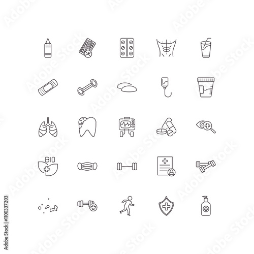 fully editable outline icon collection from health and medical concept. thin line icons set such as punching bag, contraceptive pills, lung, medical shield, desinfectant,